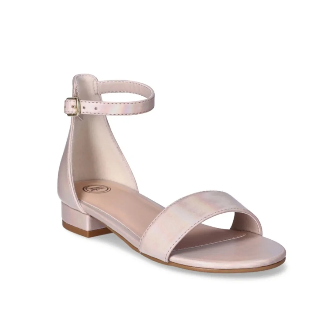 Elegant Beige Champange Rainbow Iridescent Ankle Strap Sandals Girls 5